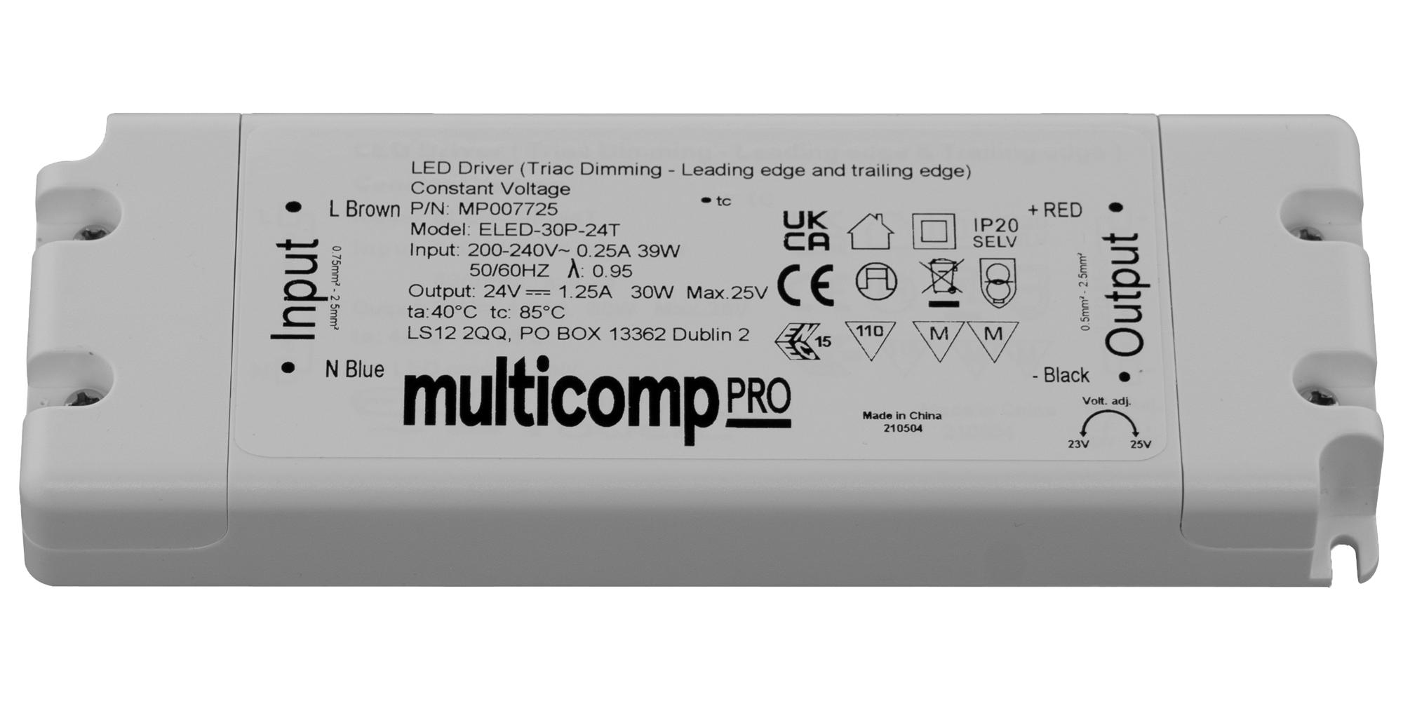 Multicomp Pro Mp007724 Led Driver, Constant Voltage, 30W