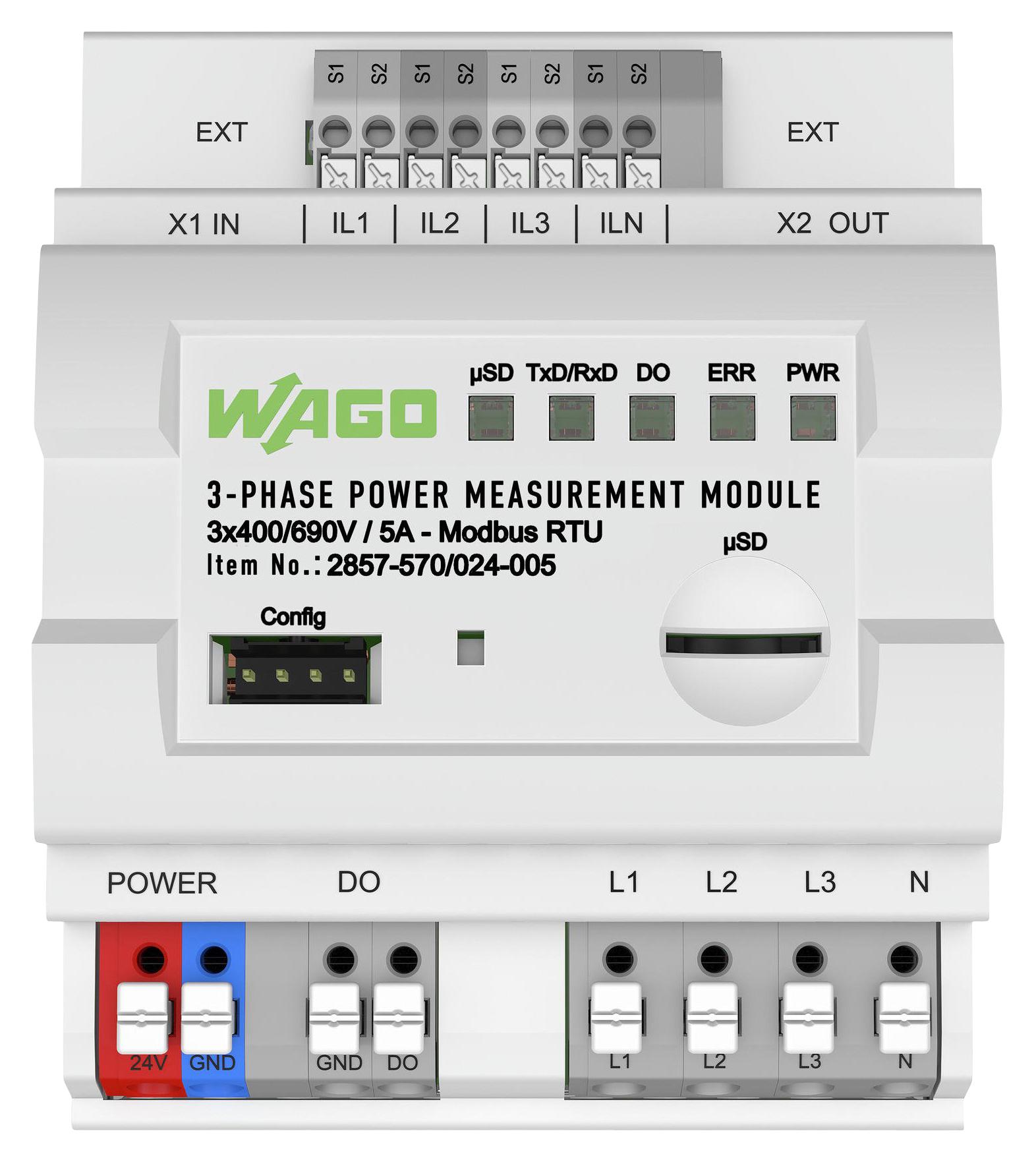 Wago 2857-570/024-005 Power Measure Module, 3Ph, 24V, Din Rail