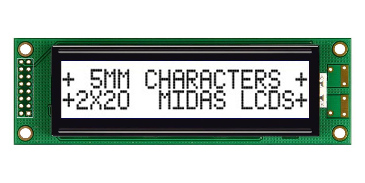 Midas Displays Mc22005A6W-Fptlws-V2 Lcd Module, 20 X 2, Cob, 5.55Mm, Fstn