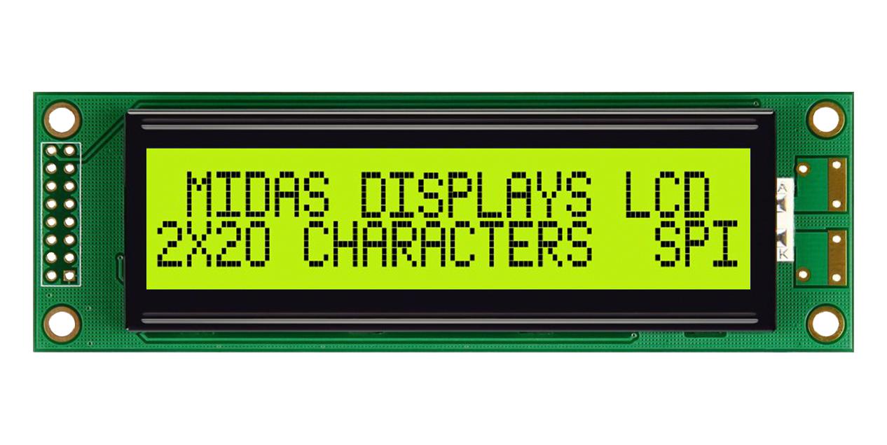 Midas Displays Mc22005A6W-Sptlys-V2 Lcd Module, 20 X 2, Cob, 5.55Mm, Stn