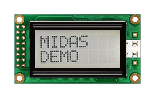 Midas Displays Mc20805A6W-Fptlwi-V2 Lcd Module, 8 X 2, Cob, 5.56Mm, Fstn