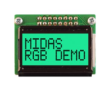 Midas Displays Md20805B6W-Fptlrgb Lcd Module, 8 X 2, Cob, 4.75Mm, Fstn