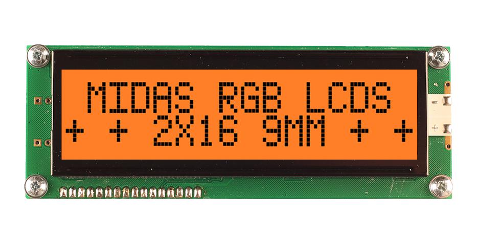 Midas Displays Md21609A6W-Fptlrgb Lcd Module, 16 X 2, Cob, 8.06Mm, Fstn