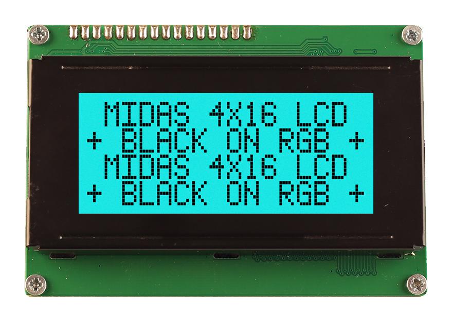 Midas Displays Md41605A6W-Fptlrgb Lcd Module, 16 X 4, Cob, 4.76Mm, Fstn