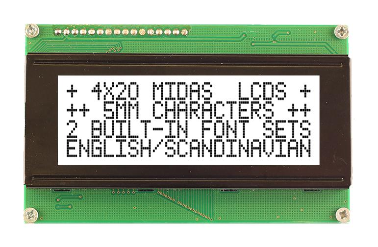 Midas Displays Mc42005A6Wm-Fptlw-V2 Lcd Module, 20 X 4, Cob, 4.75Mm, Fstn