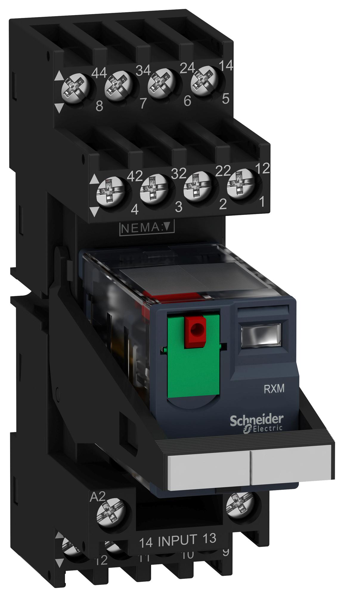 Schneider Electric Rxm2Ab2P7Pvm Power Relay, Dpdt, 230Vac, 10A, Socket