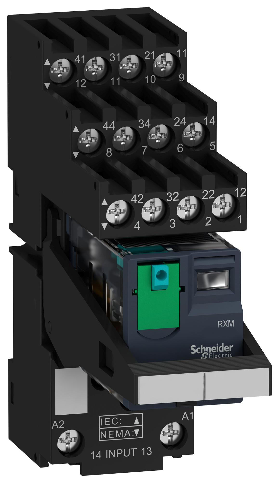 Schneider Electric Rxm4Ab1Bdpvs Power Relay, 4Pdt, 24Vdc, 6A, Socket