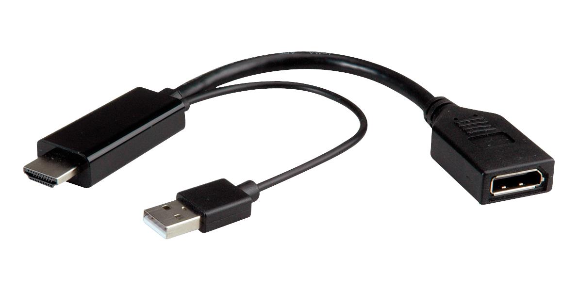 Roline 12.03.3147 Cable Assy, Hdmi A Plug-Dp Plug, 0.15M