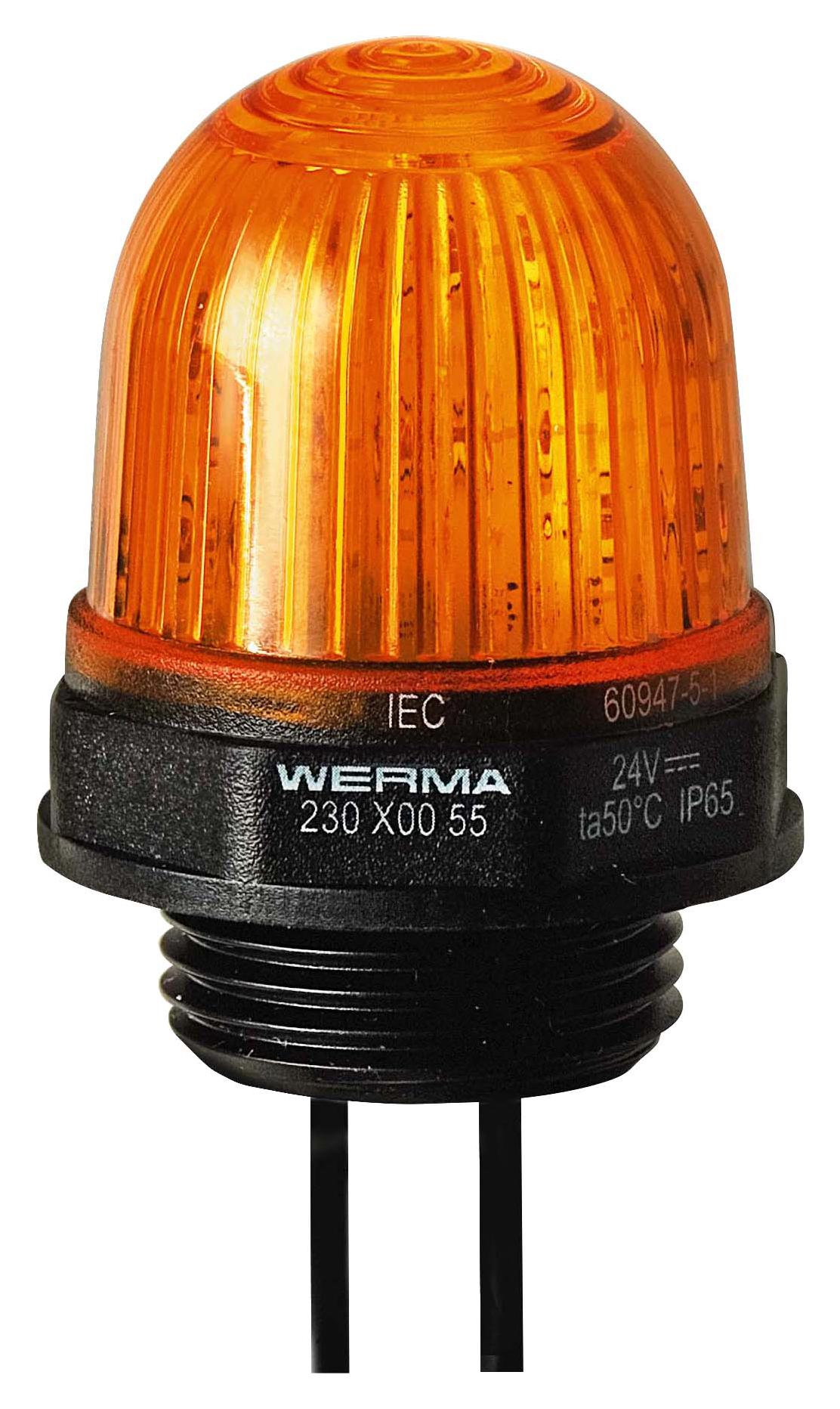 Werma 23030055 Beacon, Led, Steady, Yellow, 24Vdc