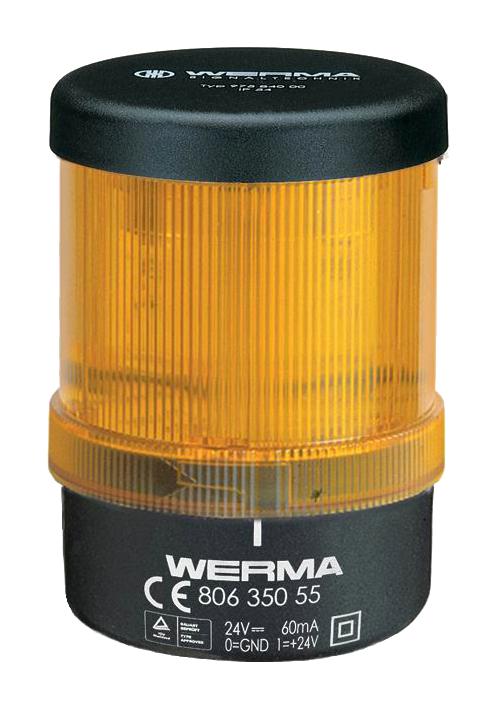 Werma 80635055 Beacon, Led, Steady, Yellow, 24Vdc