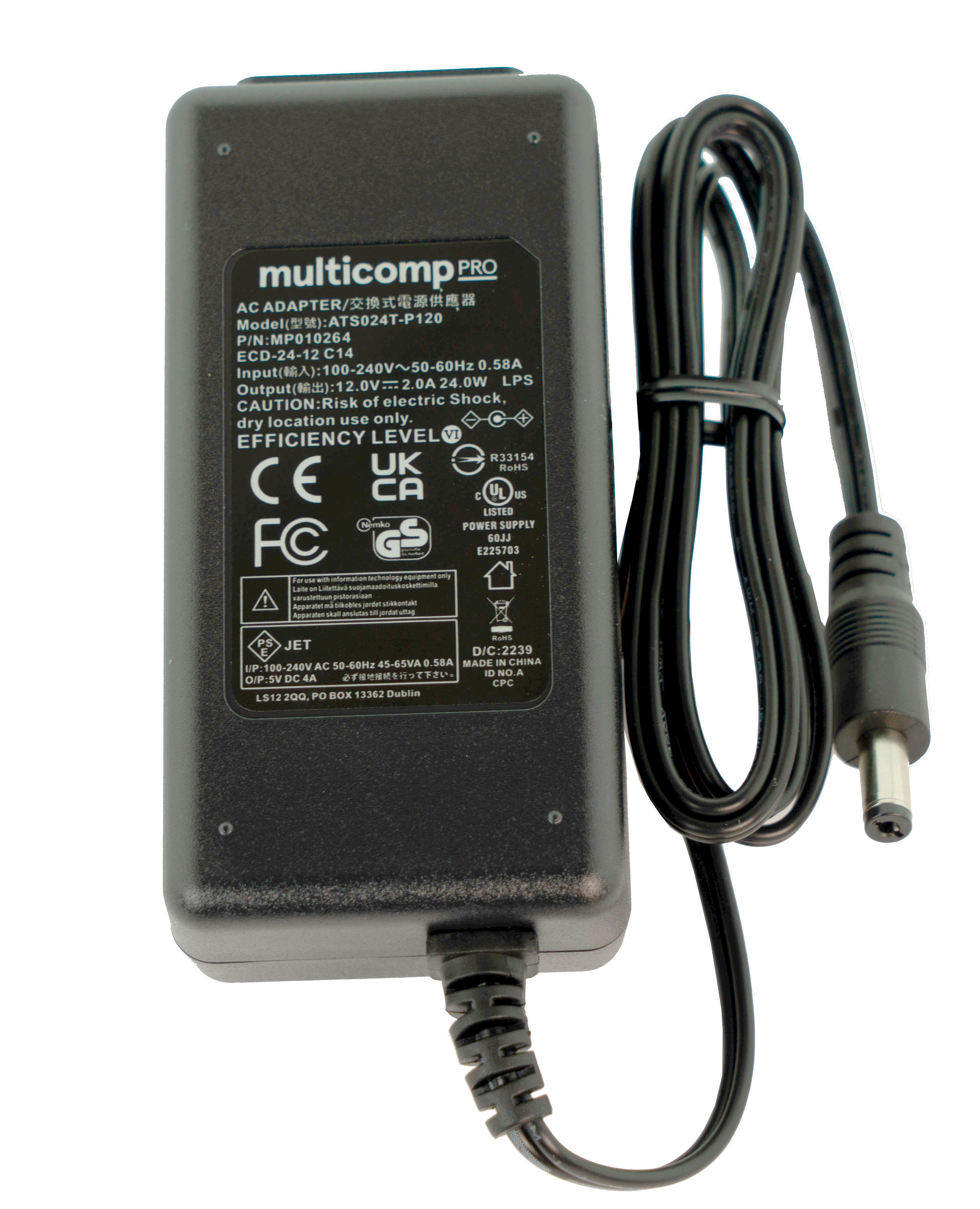 Multicomp Pro Mp010264 Power Supply, Ac-Dc, 1O/p, 2A, 12Vdc