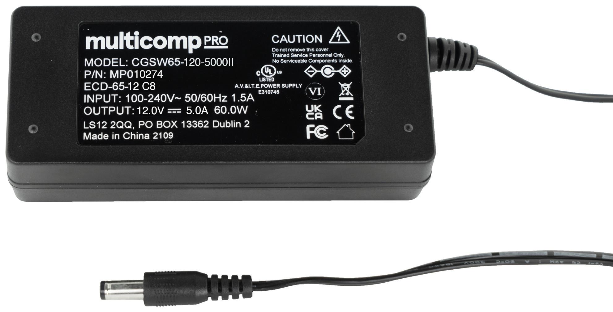 Multicomp Pro Mp010274 Power Supply, Ac-Dc, 1O/p, 5A, 12Vdc