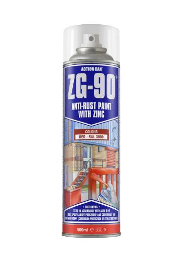 Action Can Zg-90 Red, 500Ml Anti-Rust Paint, Aerosol, Red, 500Ml