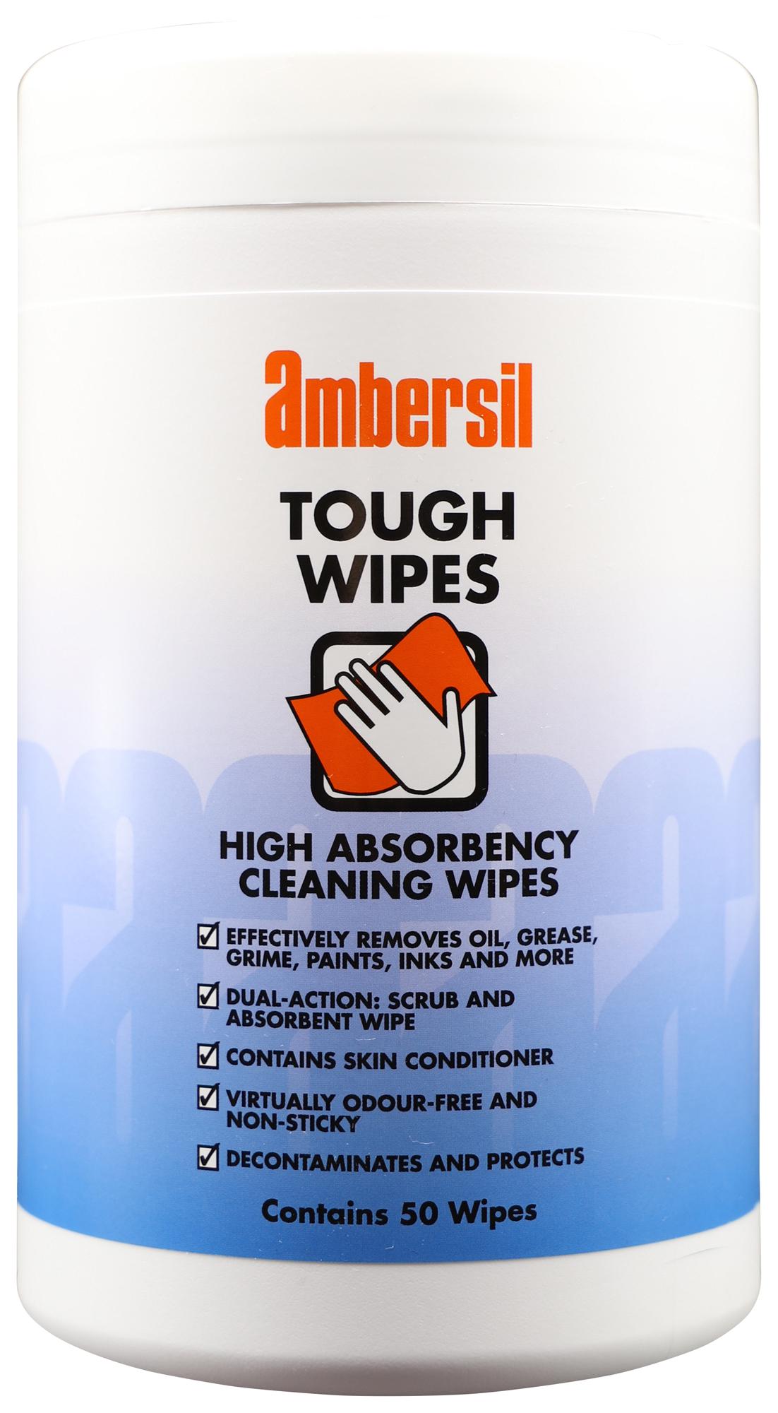 Ambersil Tough Wipe 50 Wipe Tub, 50 Tub Cleaner, Hand Clean, Tough Wipes, 50