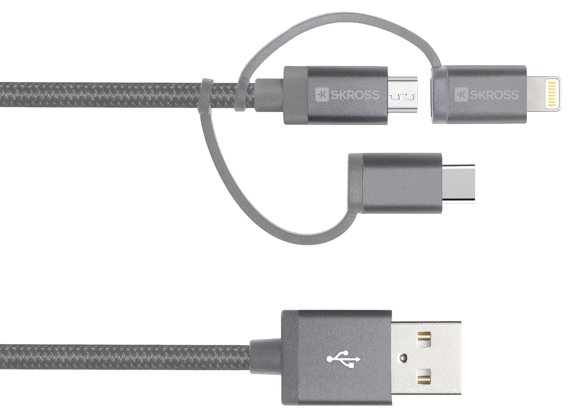 Skross 2.700271 Usb Cable, A Plug-L Conn+Micro+C Plug/1M