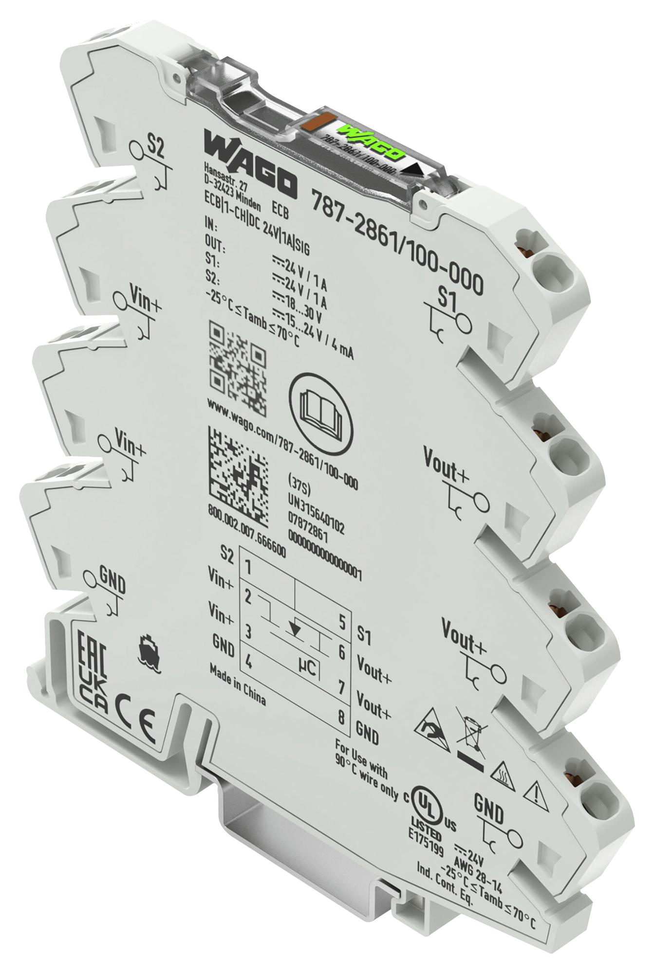 Wago 787-2861/100-000 Electronic Ckt Breaker, 1P, 1A, 24Vdc