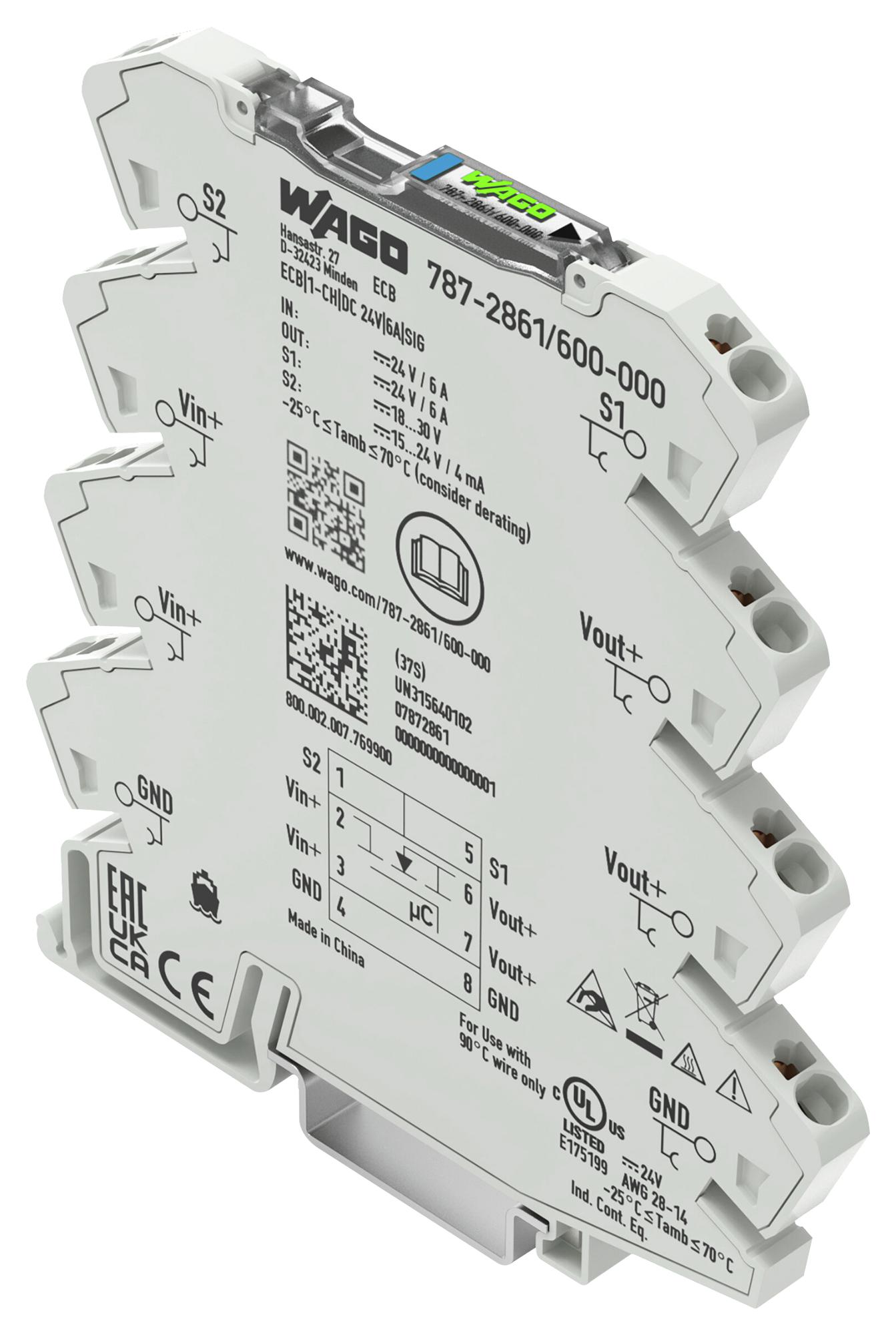 Wago 787-2861/600-000 Electronic Ckt Breaker, 1P, 6A, 24Vdc