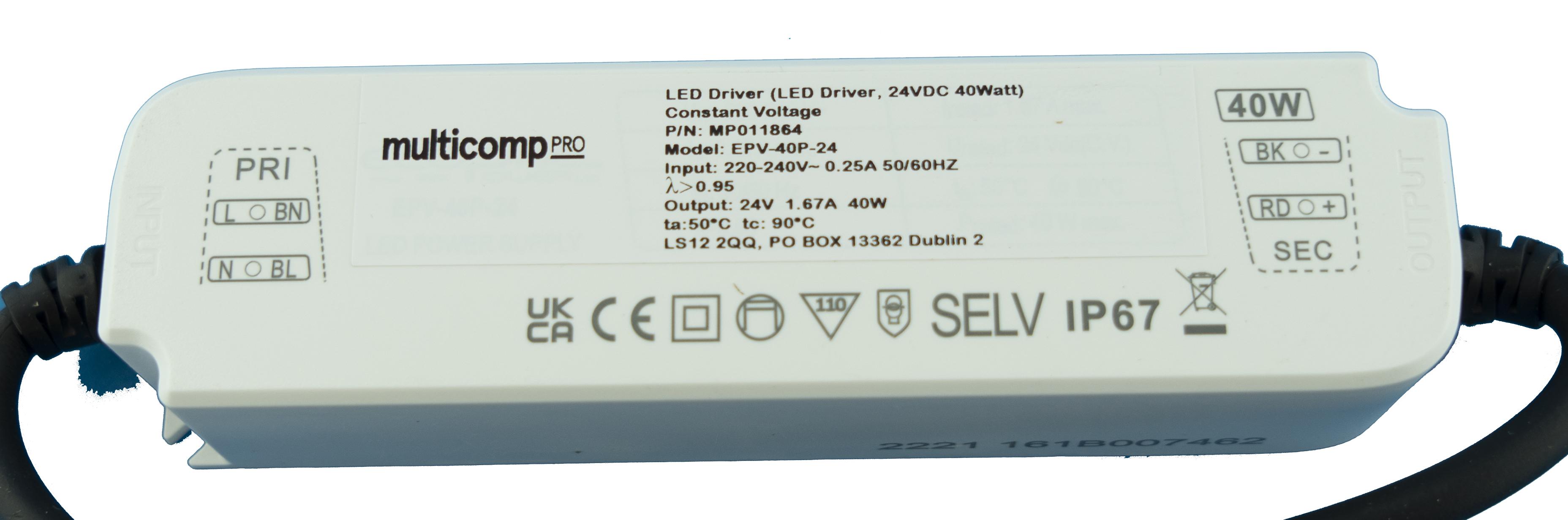 Multicomp Pro Mp011864 Led Driver, Constant Voltage, 40W