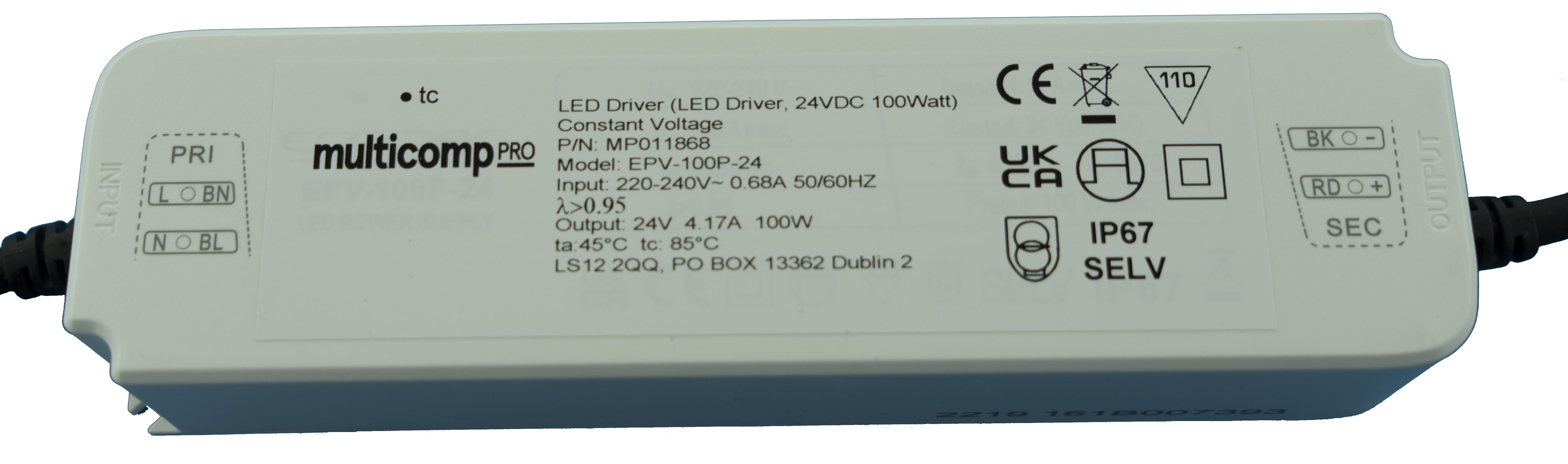 Multicomp Pro Mp011867 Led Driver, Constant Voltage, 100W