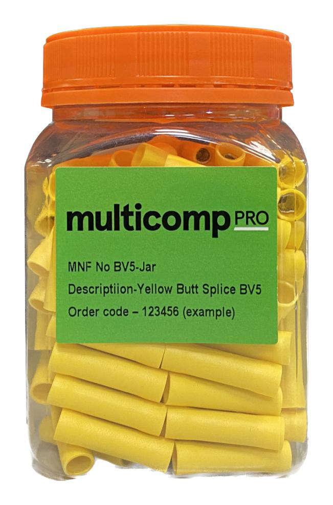 Multicomp Pro Bv5-Jar Crimp Terminal, Butt, Yellow, 10-12Awg