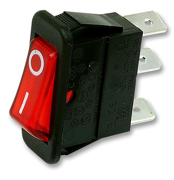 Arcolectric (Bulgin Limited) C5503Abnan Rocker Switch, Spst, Illum Red, I/o