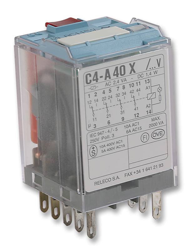 Releco C4-A40X115A Relay, 4Pdt, 250Vac, 30Vdc, 10A