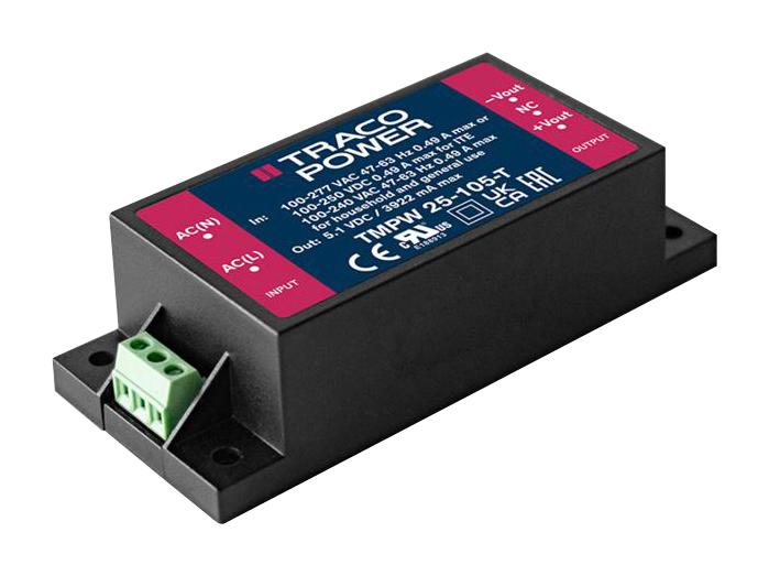 Traco Power Tmpw 25-105-T Power Supply, Ac-Dc, 5.1V, 3.922A