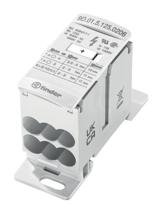 Finder 9D.01.5.125.0206 Pwr Distribution Block, 125A, 1.5Kv