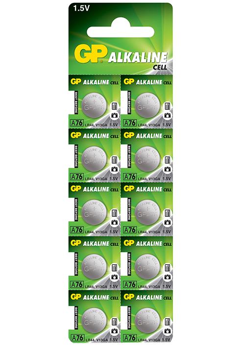 Gp Batteries Gpa76-C10 Battery, Alkaline, Lr44, 1.5V, 0.011Ah