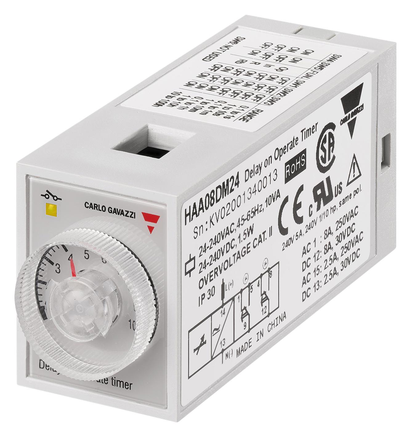 Carlo Gavazzi Haa08Dm24 Analogue Timer, Dpdt, On-Delay Operator