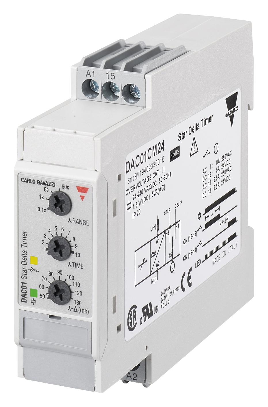 Carlo Gavazzi Dac01Cm24 Timer, Spdt, 0.1S - 600S, 8A, 240V