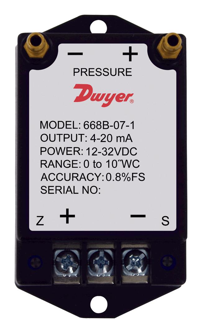 Dwyer 668B-18-1 Pressure Transmitter, Diff, 10Inch-H2O