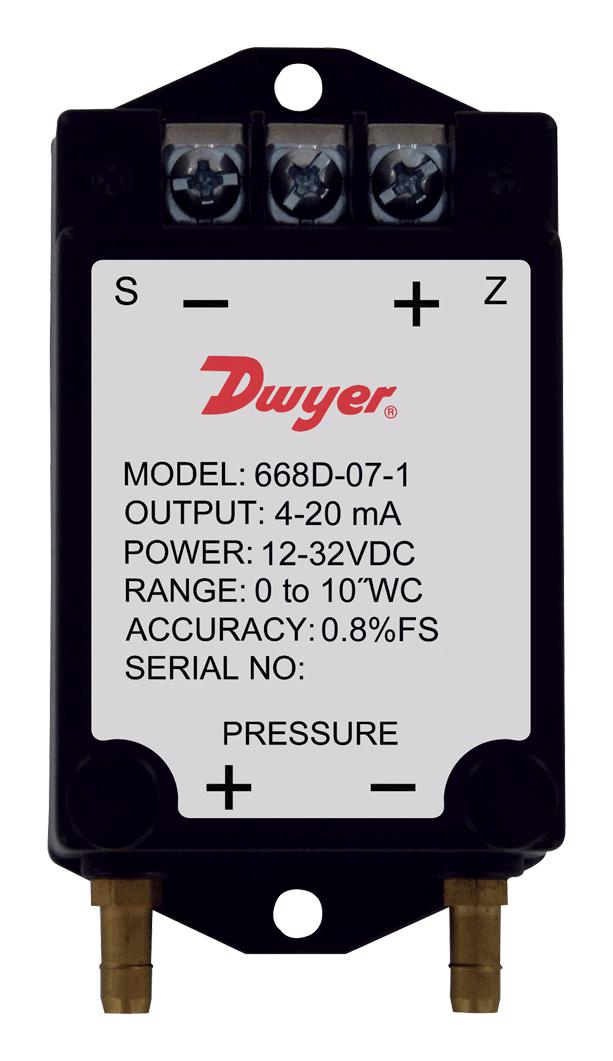 Dwyer 668D-19-1 Pressure Transmitter, Diff, 25Inch-H2O