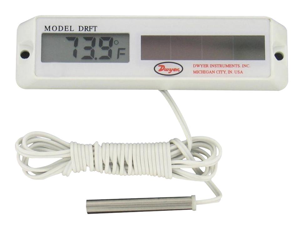 Dwyer Drft-10 Digital Solar-Powered Thermometer, Whit