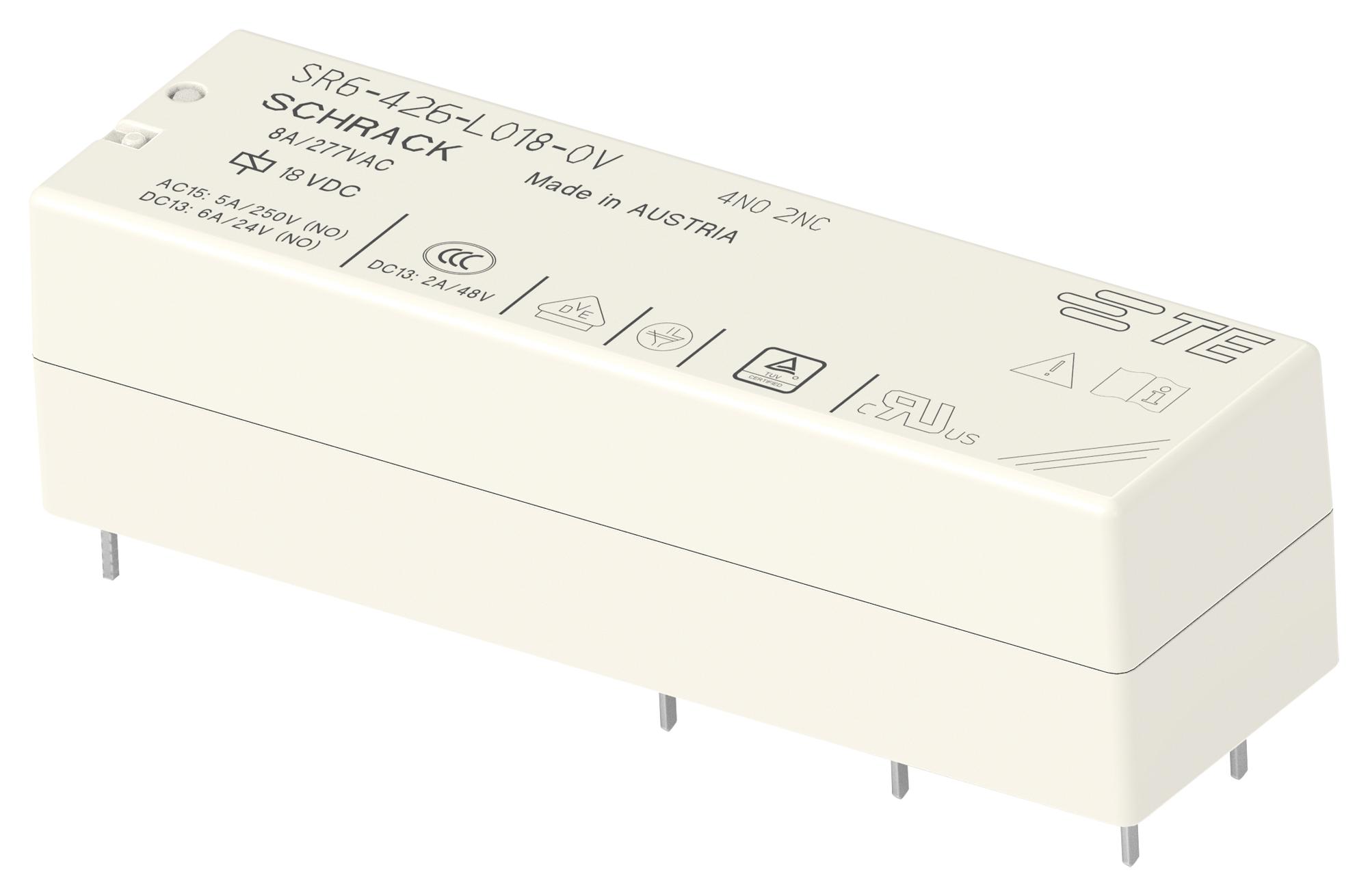 Schrack - Te Connectivity 2-1558739-6 Power Relay, 4Pst-No/dpst-Nc, 8A/18V, Th