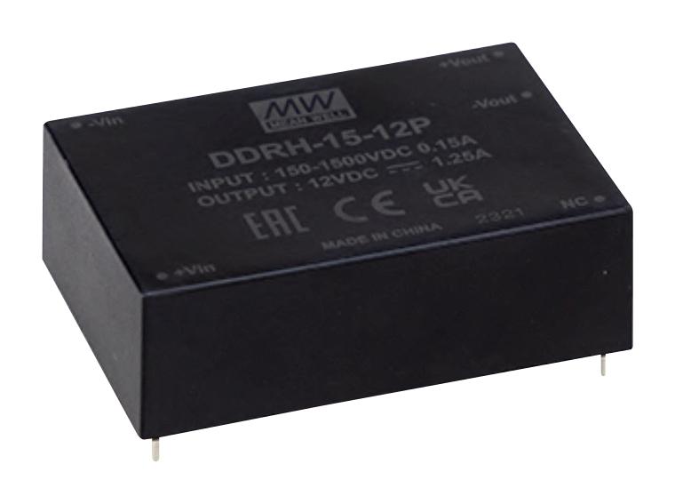 Mean Well Ddrh-15-12P Dc-Dc Converter, 12V, 1.25A