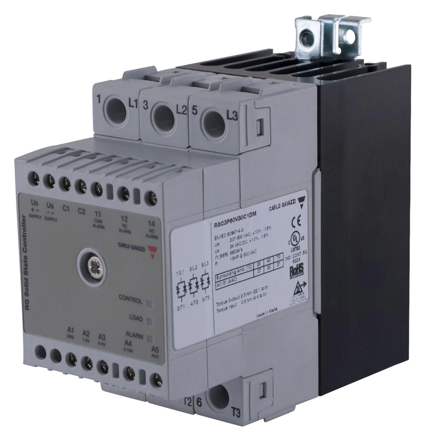 Carlo Gavazzi Rgc3P60V20Edp Solid State Contactor, 20A, 0 To 10Vdc