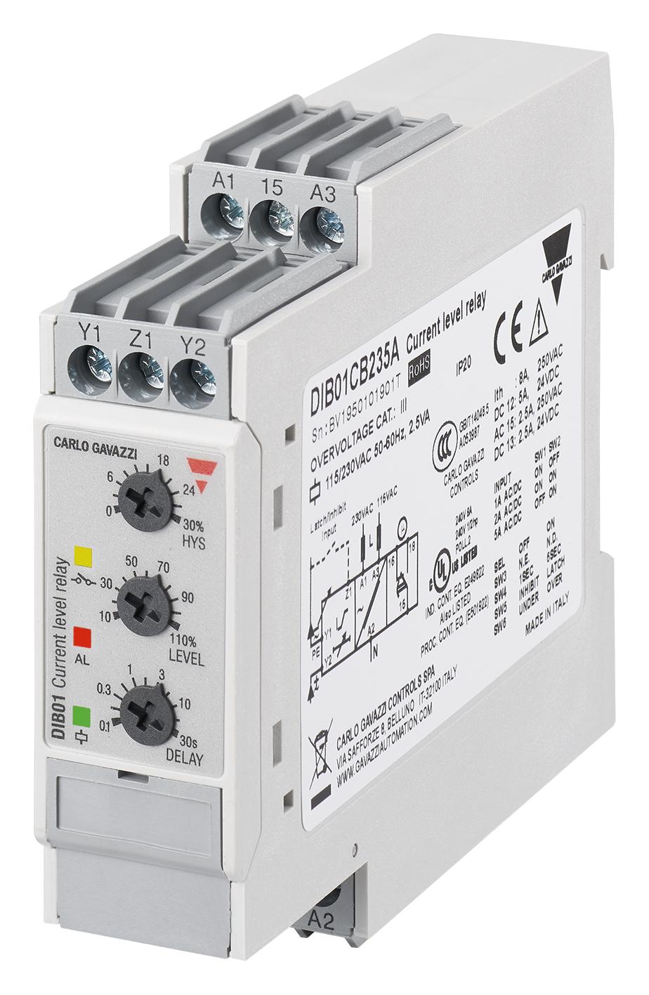 Carlo Gavazzi Dib01Cd485A Current Monitoring Relay, Spdt, 0.1-5A