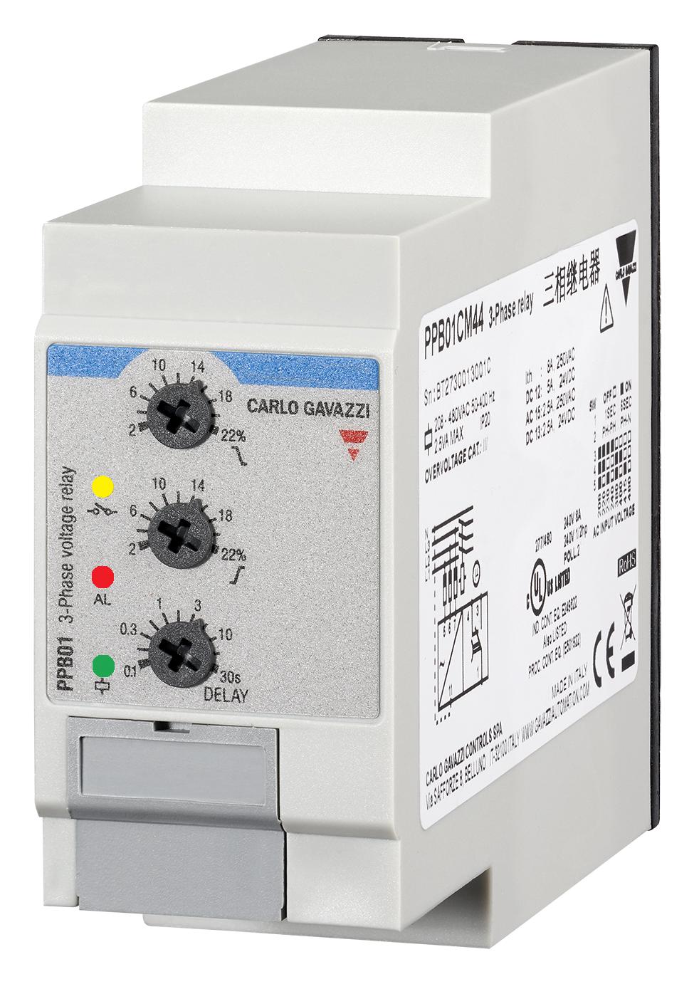 Carlo Gavazzi Ppb01Cm48 Volt Monitoring Relay, Spdt, 8A/380-480V