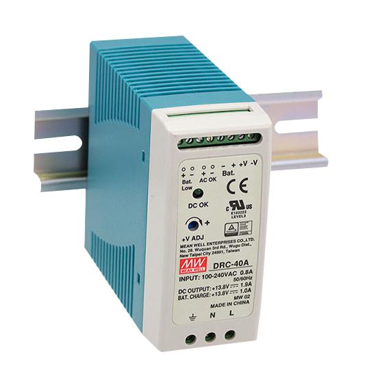 Mean Well Drc-40A Power Supply, Ac-Dc, 13.8V, 1.9A/1A