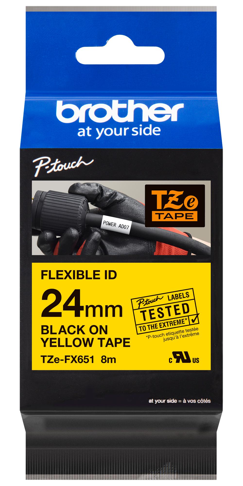 Brother Tzefx651. Flexi Tape 24Mm Black On Yellow Tzefx651