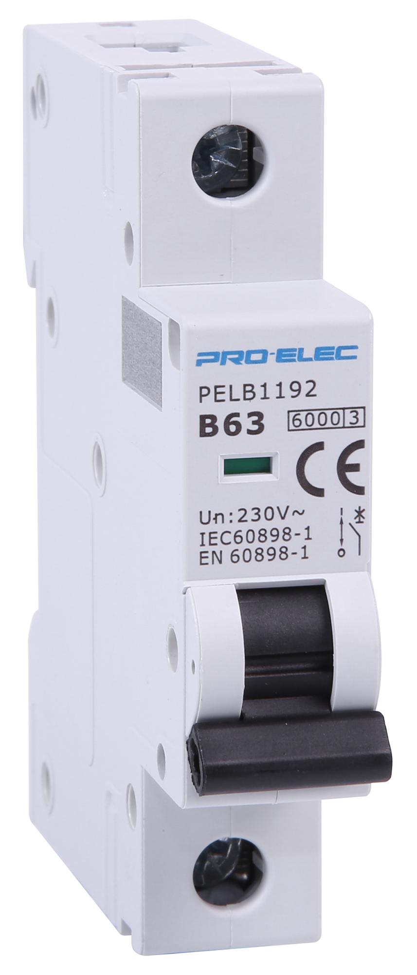 Pro Elec Pelb1192 Circuit Breaker, 1P, 63A, 415V, Din Rail