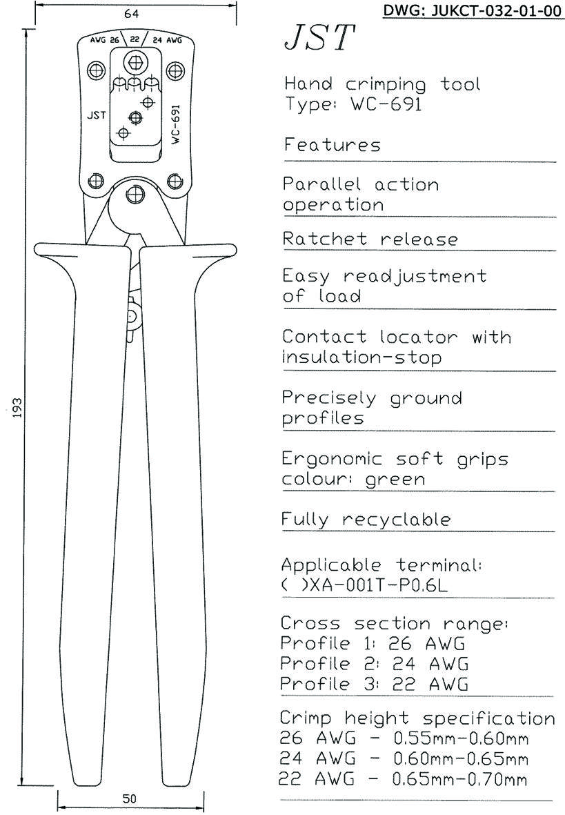 Jst (Japan Solderless Terminals) Wc-691 Tool, Crimp Xa