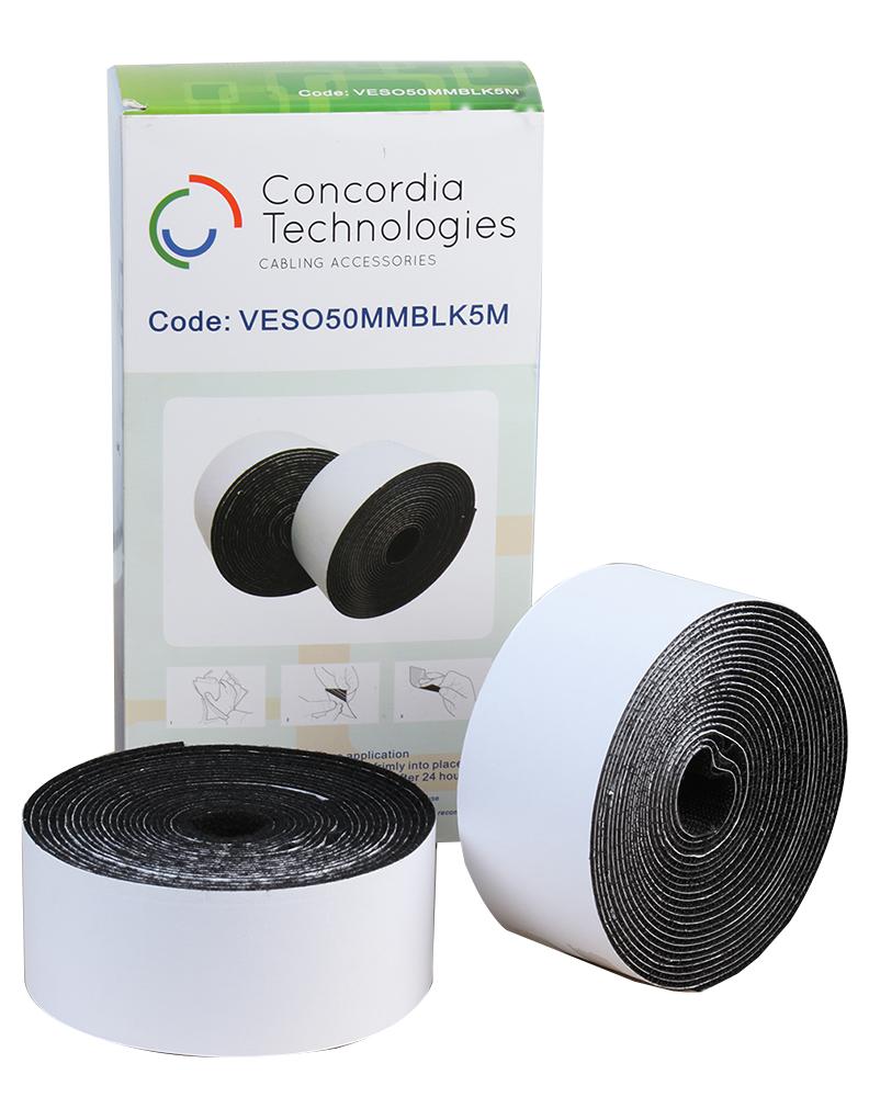 Concordia Technologies Veso50Mmblk5M Cable Tidy Self Adhesive Blk 50Mm X 5M