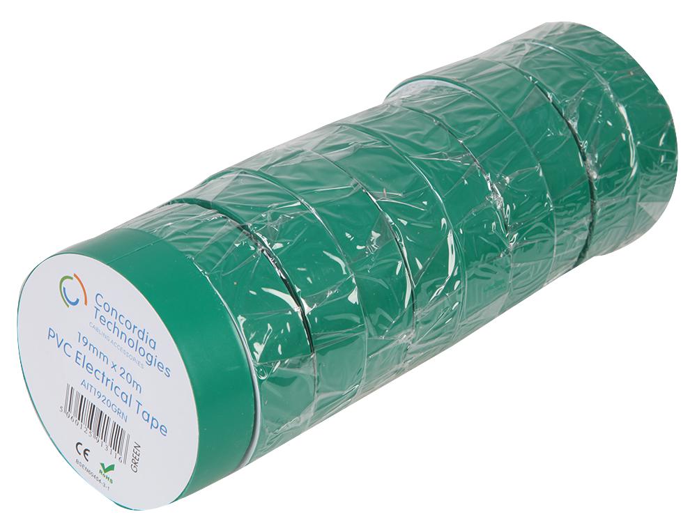 Concordia Technologies Ait1920Grn 10/pk Insulating Tape Green 19Mmx20M 10/pk