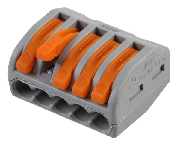 Wago 222-415 Terminal Block, Pluggable, 5Pos, 12Awg