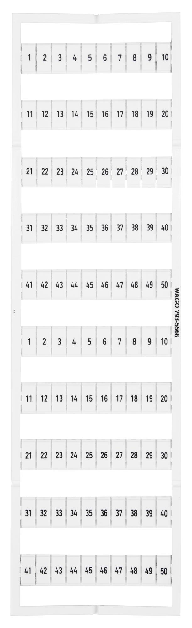 Wago 793-5566 Marking Card, 1-50, Black On White