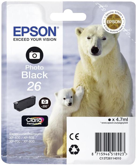 Epson C13T26114010 Ink Cartridge, T2611, Photo Bk,epson