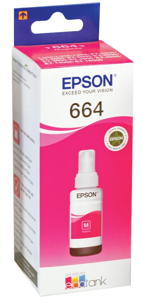 Epson C13T664340 Ink Cart, T6643 Ecotank Refill, Magenta