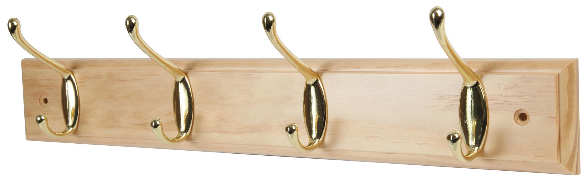 Duratool D01714 Hook Rail, 4 Hooks, Pine & Brass